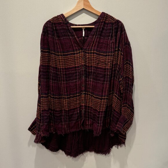 Free People Come On Over Plaid Oversized Buttondown Shirt - Picture 2 of 5